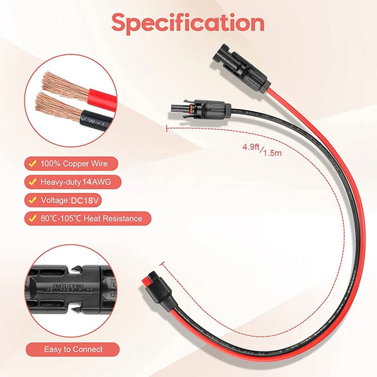 1.5m/5Ft 14AWG Solar Panel Connector to Anderson Cable